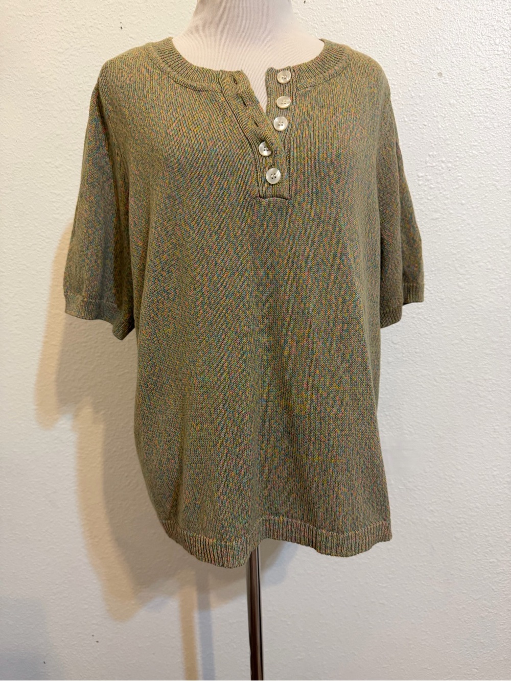 Candace Cameron Bure Olive Scoop-Neck Short-Sleeve Henley shorts sleeve Sweater